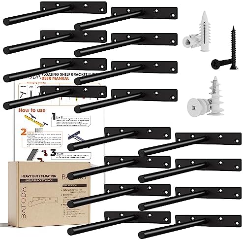 BATODA 8 Inch Heavy Duty Floating Shelf Brackets 16 Pc Set