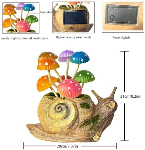 Solar Garden Mushroom Snail Statue 1 Pack Outdoor Decor