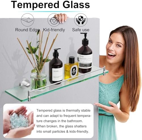 20 Inches Glass Shelves for Bathroom Modern Wall Mount