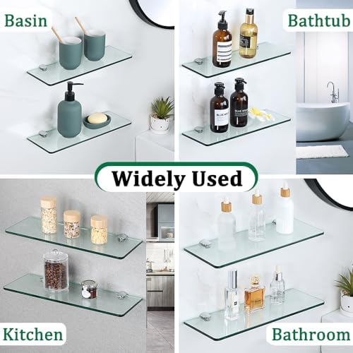 SAYAYO Tempered Glass Floating Shelves for Bathroom 2 Pack Clear 15x5 Inch