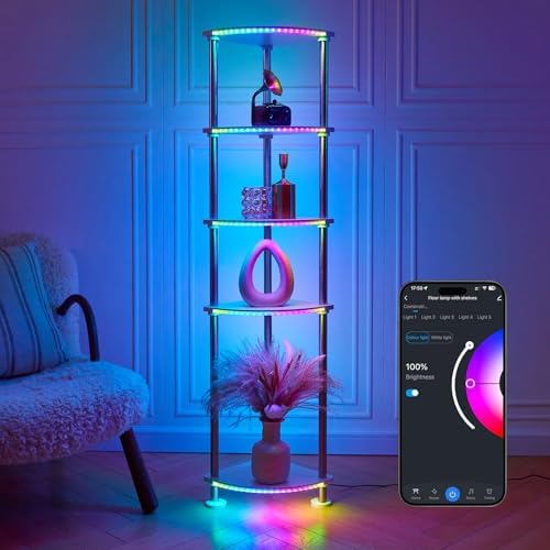 5-Tier Floor Lamp with Charging Station and RGB Lighting