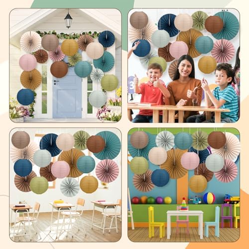 Wavwavw 18 Pcs Boho Hanging Lanterns and Fans Decorations