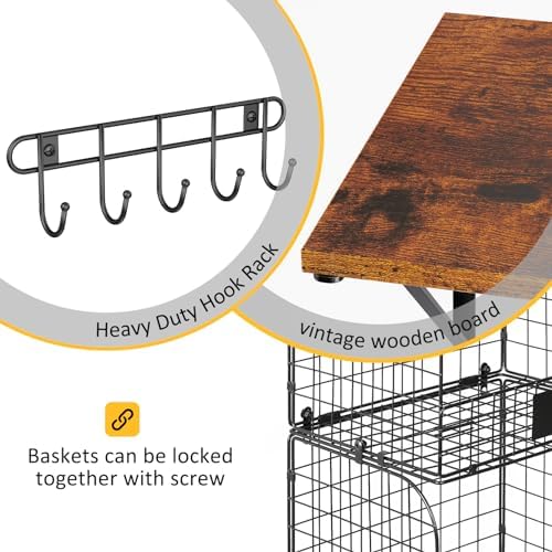 ThreeHio 2 Pack Garage Wall Shelves with Wire Baskets and Hooks