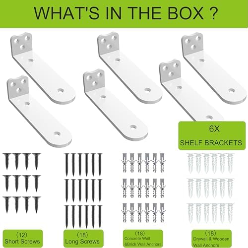 Neevolve Floating Shelf Bracket 8 Inch 6 Pack White Heavy Duty L Brackets