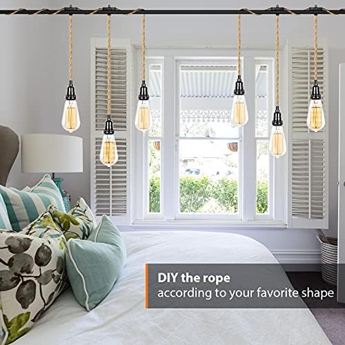 Hemp Rope Pendant Light Fixture 15FT E26 Industrial Farmhouse Style