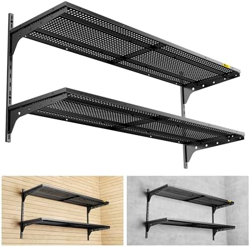 2 Tier 13x4ft Wall Mounted Garage Shelves Black