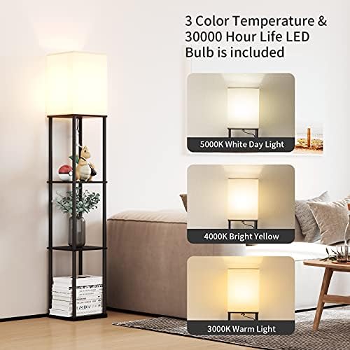 SUNMORY Floor Lamp with Shelves Black