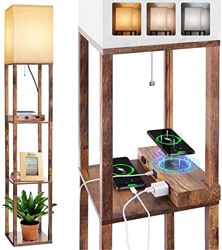 Dott Arts Floor Lamp with Shelves and Wireless Charger