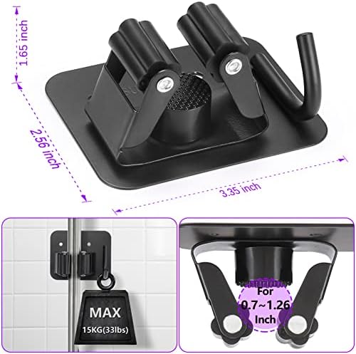 Stainless Steel Broom Holder - 4 Hook Positions Black
