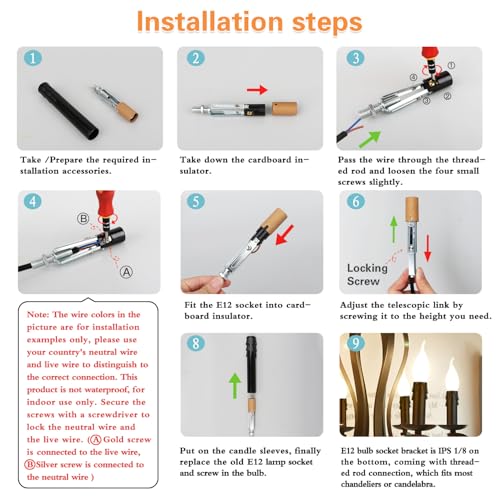 Helunsi 6-Piece E12 Chandelier Socket Kit