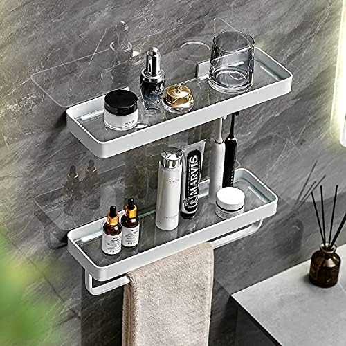 VOLPONE 2 Tier Glass Floating Shelf - Wall Mounted Bathroom Organizer White