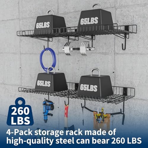 4 Pack Heavy Duty Garage Wall Shelves with Hooks