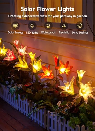 Brightown Solar Garden Lights 4 Pack Realistic Lily Flower Path Lights