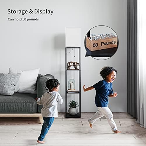 SUNMORY Floor Lamp with Shelves Black