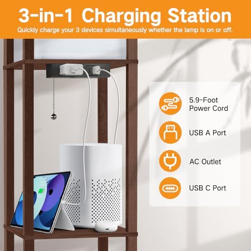 OUTON Floor Lamp with Shelves and USB Port