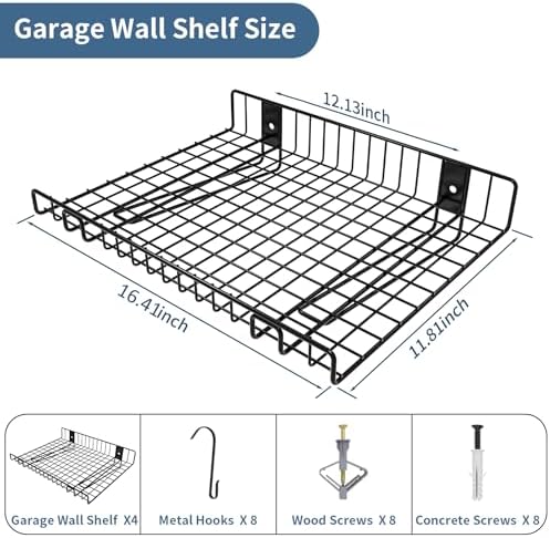 4 Pack Heavy Duty Garage Wall Shelves with Hooks