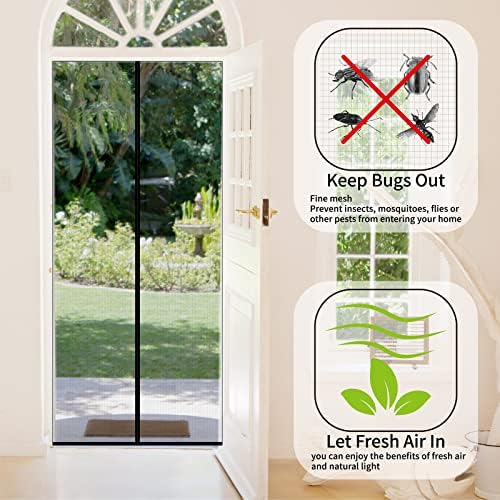 Screen Door Mesh Magnetic Closure 36x80 Inch