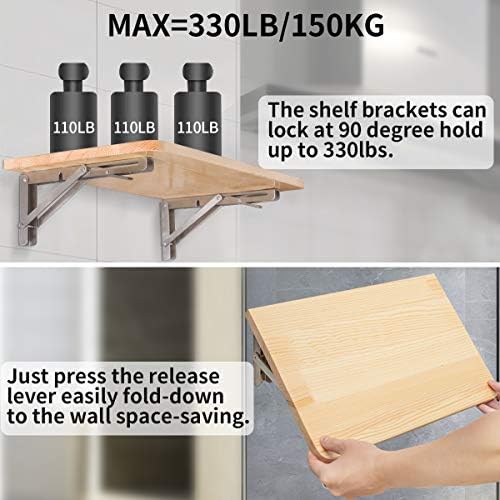 YUMORE 14 Inch Heavy Duty Stainless Steel Folding Shelf Bracket