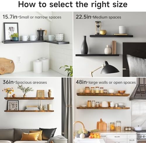BAYKA Floating Shelves 225 Inches Satin Black Set of 3