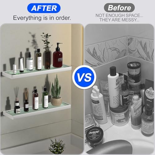Brushed Nickel Floating Bathroom Shelf 20 Inch 1 Tier Organizer