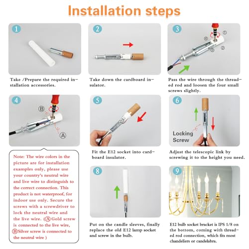 Helunsi 6-Piece E12 Chandelier Socket Replacement Kit