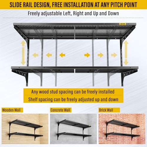 2 Tier 13x4ft Wall Mounted Garage Shelves Black