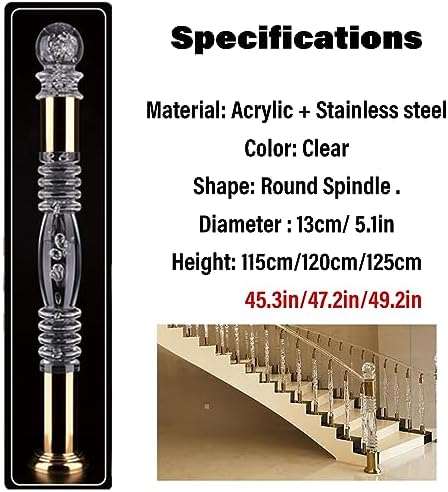 Clear Acrylic Newel Post with Gold Cap Finial 120cm