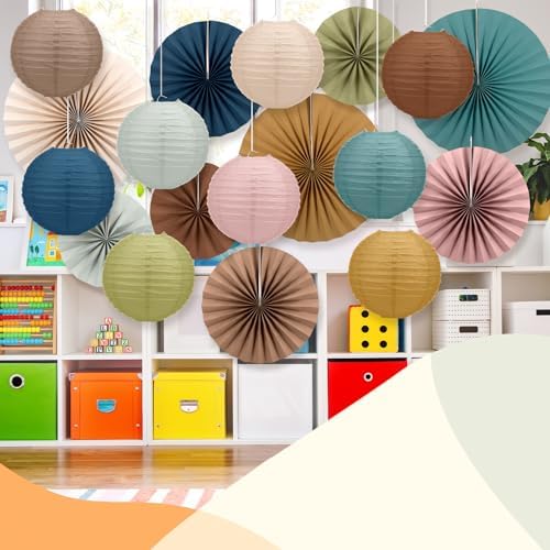 Wavwavw 18 Pcs Boho Hanging Lanterns and Fans Decorations