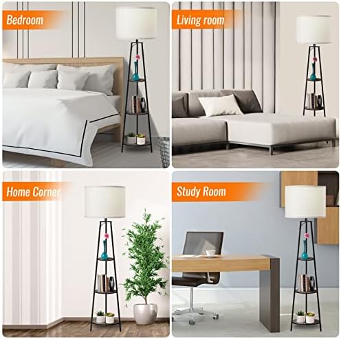 Floor Lamp with 3-Tier Shelves and Dimmable Light