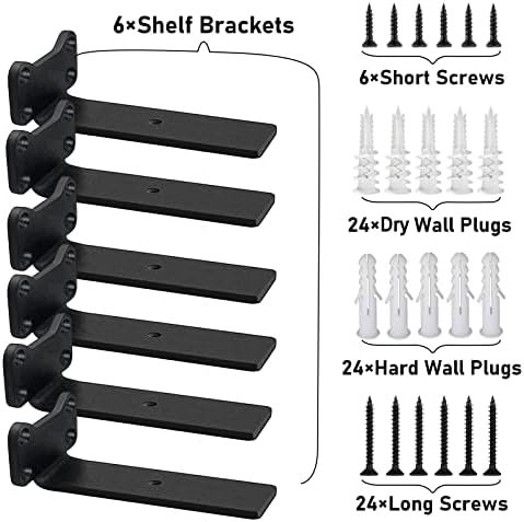 Heavy Duty Floating Shelf Brackets 6 Pack Black Steel L-Shaped Supports