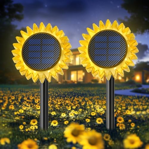 Upgraded Solar Sunflower Light 2 Pack for Garden Pathway