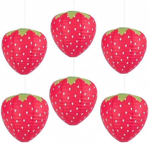 6PCS Red Strawberry Paper Lanterns for Party Decor