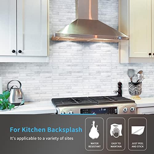 Art3d 10-Sheet Premium Peel and Stick Wall Tiles With White Marble Design
