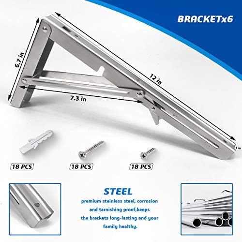 Folding Shelf Brackets 12 Inch Heavy Duty Stainless Steel