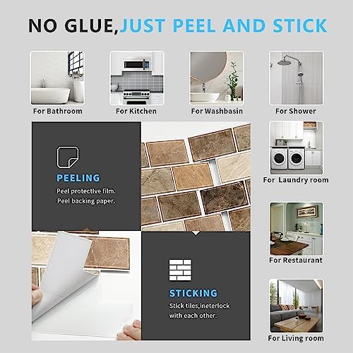 URCOLOR 10-Sheet Peel and Stick Marble Wall Tile