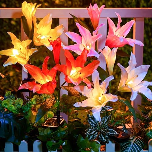 Brightown Solar Garden Lights 4 Pack Realistic Lily Flower Path Lights