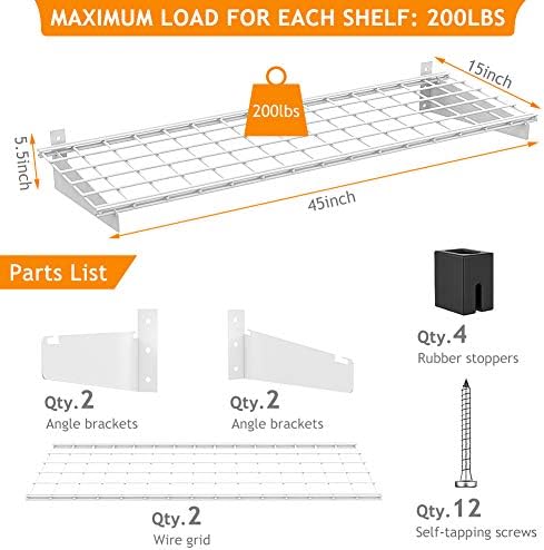 Wallmaster 2-Pack Heavy Duty Garage Wall Shelves 45x15 White