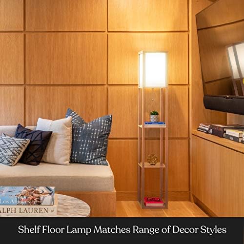 Brightech Maxwell Modern Shelf Floor Lamp with LED and Wood Design
