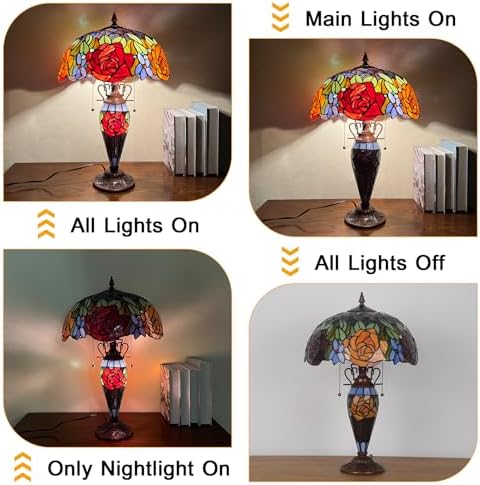 Capulina Tiffany Table Lamp 3-Light Red Yellow Rose Style