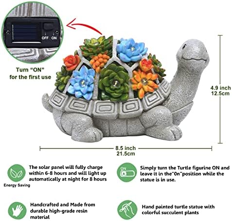 Nacome Solar Garden Turtle Statue with Succulent and 7 LED Lights