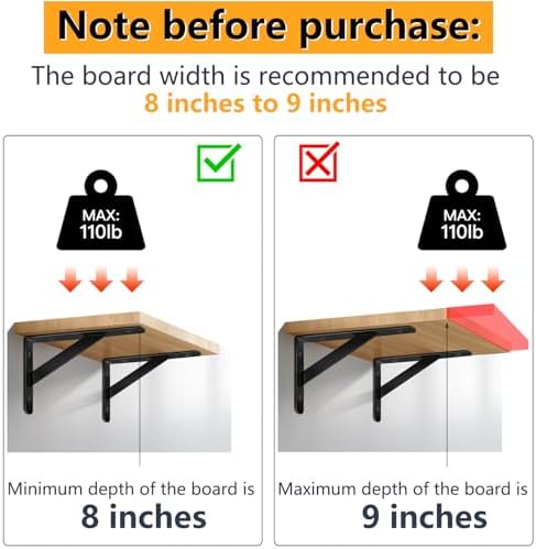 Heavy Duty 8x5 Inch Floating Shelf Brackets 4 Pack Black