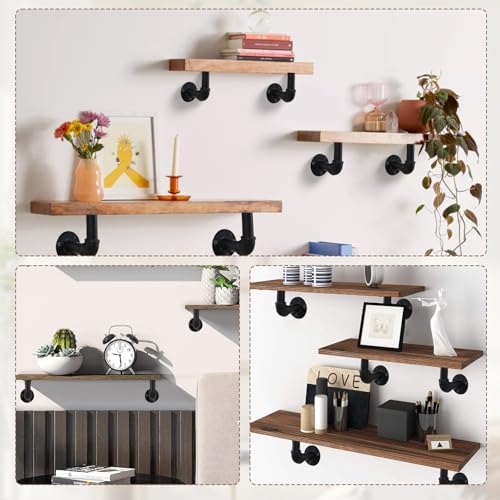 8-Inch Industrial Pipe Shelf Brackets 6-Pack Black Iron