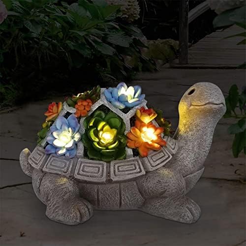 Nacome Solar Garden Turtle Statue with Succulent and 7 LED Lights