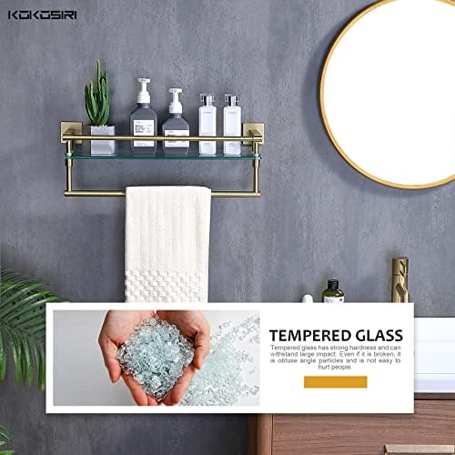 KOKOSIRI 20 Inch Tempered Glass Bathroom Shelf with Towel Holder