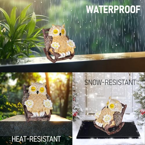 Solar-Powered Owl Statue on Chair Cute LED Figurine