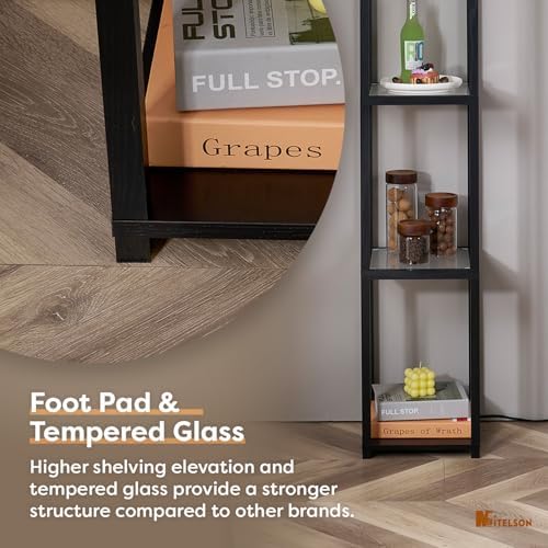 Modern Square Floor Lamp with Shelves and Light Black