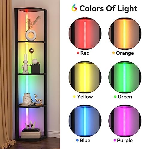 ROJASOP 5 Tier Corner Shelf with Light Floor Lamp