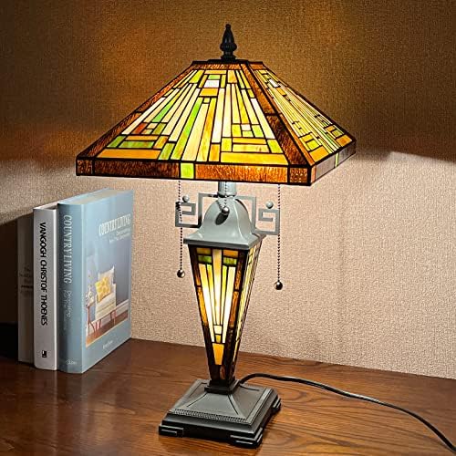 Capulina 3-Light Tiffany Style Table Lamp 12x12x23 Inches Amber Brown