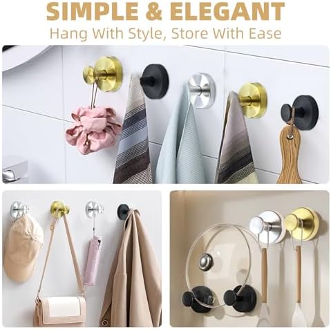 Suction Cup Hooks for Shower - No Drilling Matte Black 2 Pack