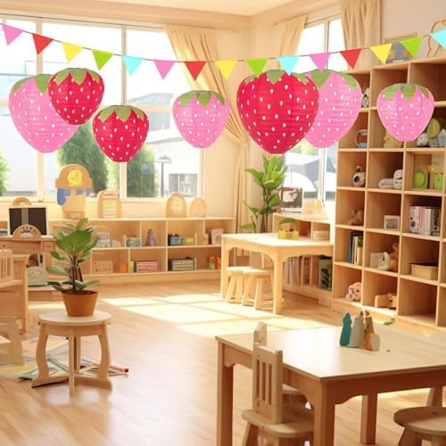 Red Strawberry Paper Lanterns Set 4 Pcs 8 12